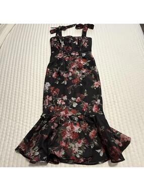 LPA Zelmira Sleeveless Black Floral Midi Ruffle Flounce Dress Sz XS Revolve